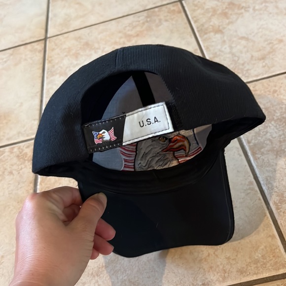 USA American Flag + Eagle Embroidered Hat‎ - Black & Adjustable w/ Velcro - Picture 4 of 5